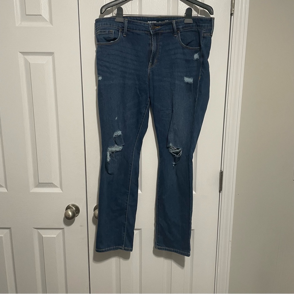 Old Navy Power Slim Straight Midrise Jeans Women's Size‎ 14 Distressed